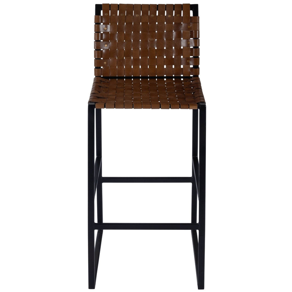 Leather And Steel Bar Chair - Brown / Black