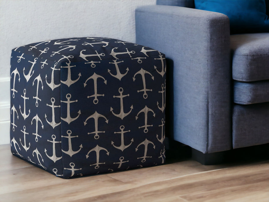 Twill Anchor Pouf Ottoman - Blue / Gray