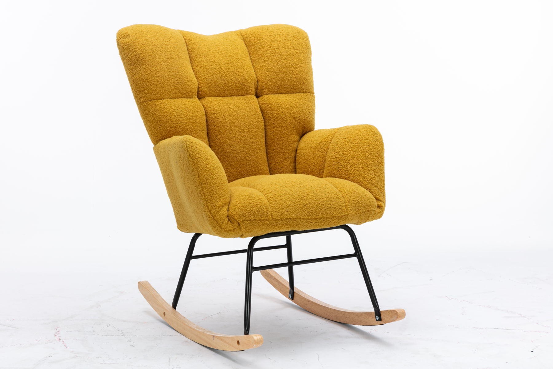 Mid Century Modern Teddy Fabric Tufted Upholstered Rocking Chair Padded Seat For Living Room Bedroom