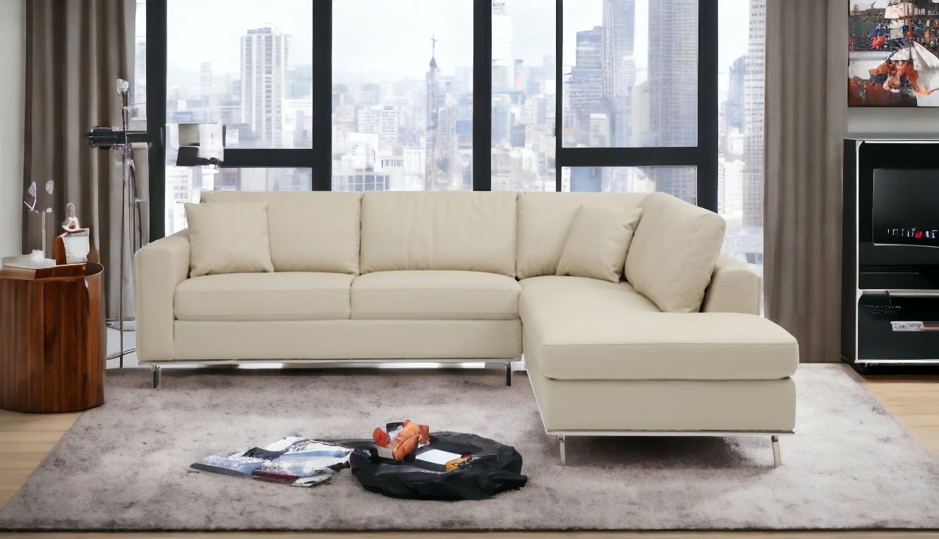 Italian Leather Reclining L Shaped 2 Piece Corner Sectional - Beige