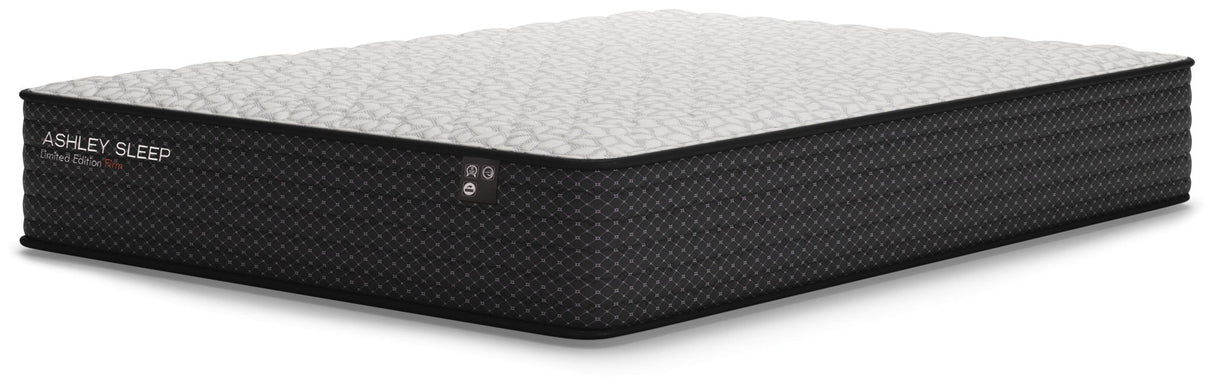 Ashley Sleep Limited Edition Firm innerspring mattress with black quilted cover and gray top surface