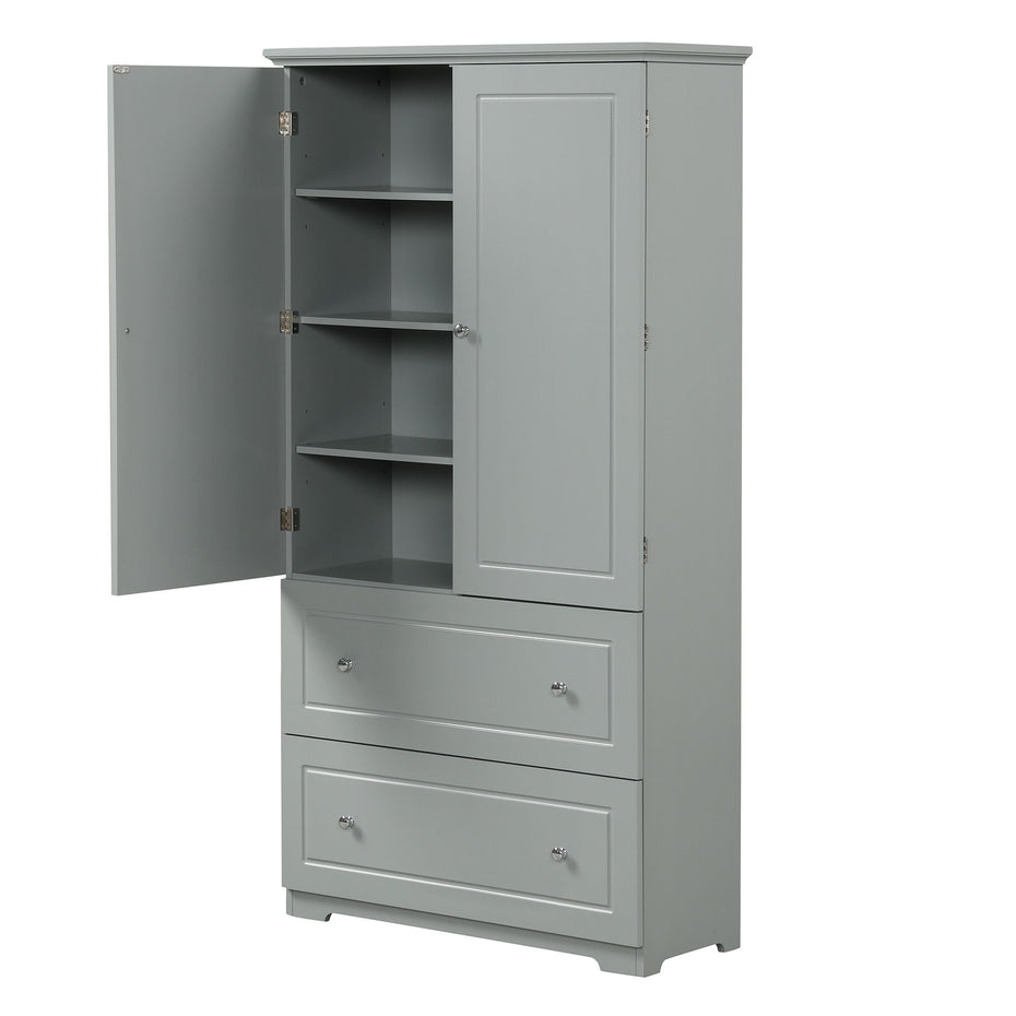 Wide Bathroom Storage Cabinet, Freestanding Storage Cabinet With Two Drawers And Adjustable Shelf, MDF Board With Painted Finish - Gray