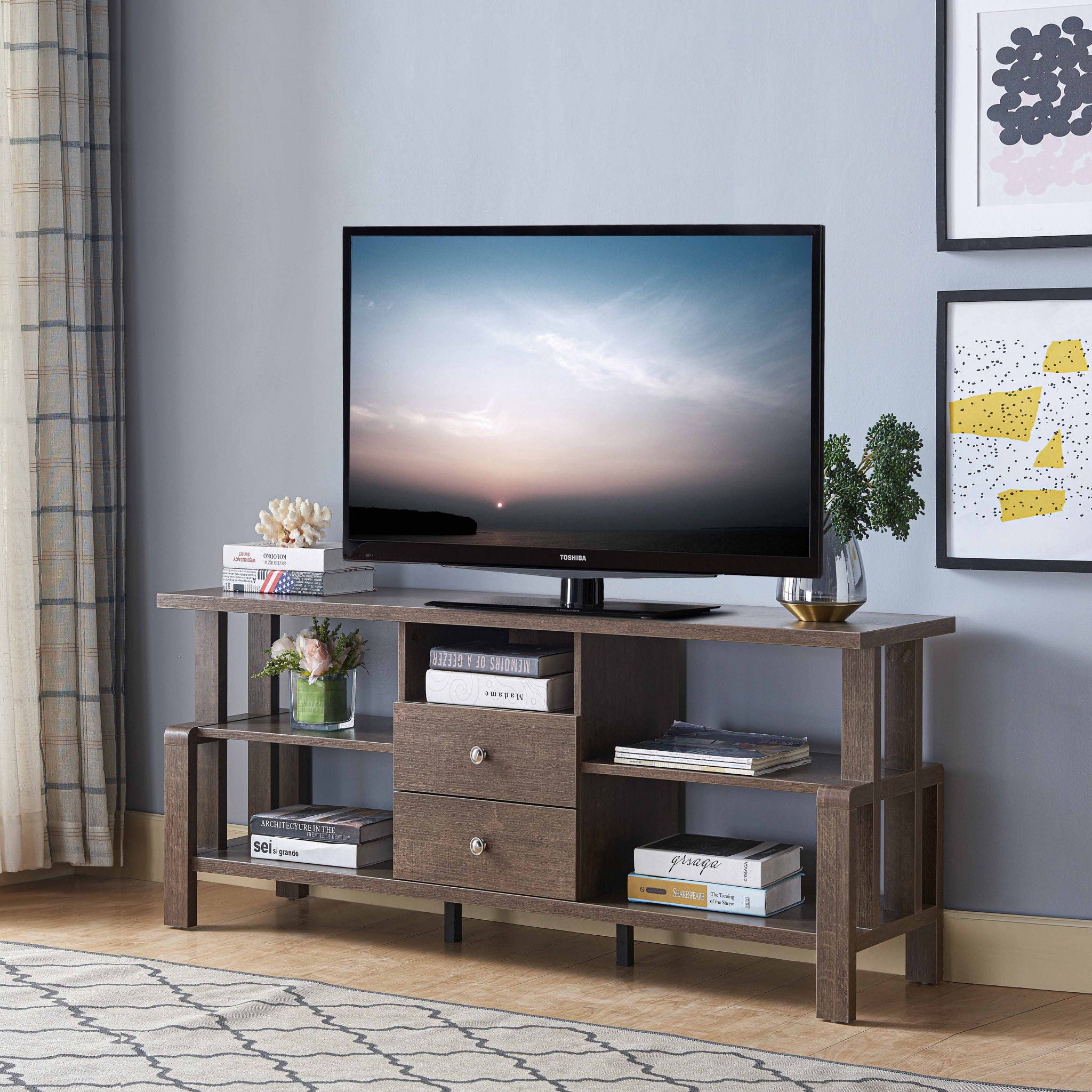 Particle Board And Cabinet Enclosed Storage TV Stand - Brown