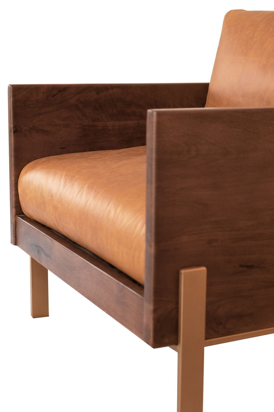 Top Grain Leather And Gold Arm Chair - Carmel Brown