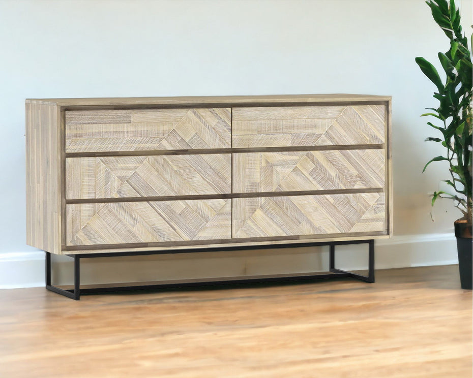 Solid Wood 6 Drawer Double Dresser - Natural