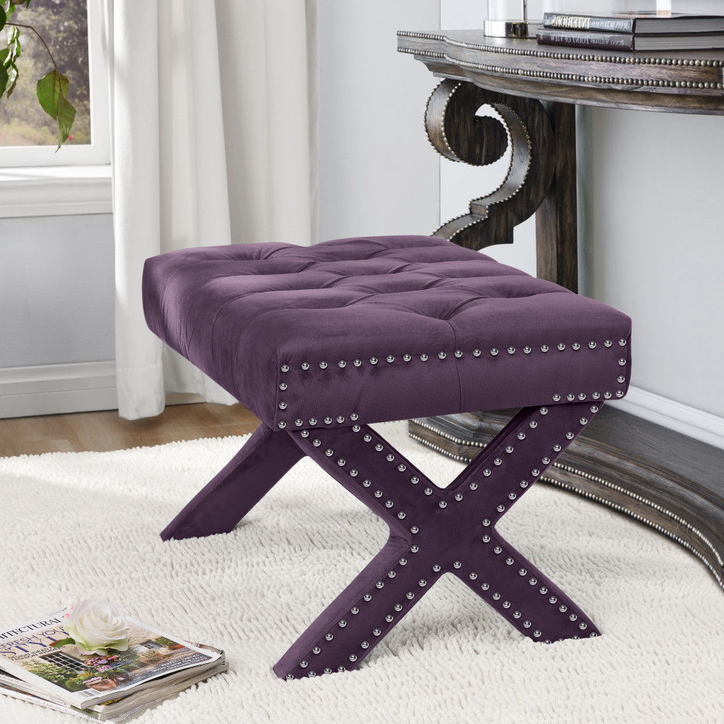 Velvet Tufted Ottoman - Plum