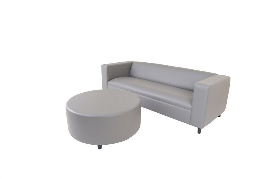 Faux Leather Sofa With Ottoman With Black Legs - Gray