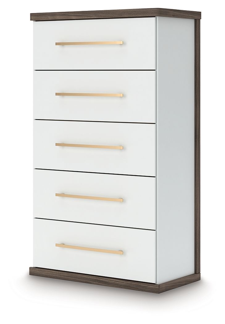 Kendanport - Five Drawer Chest - Brown / White - view 2