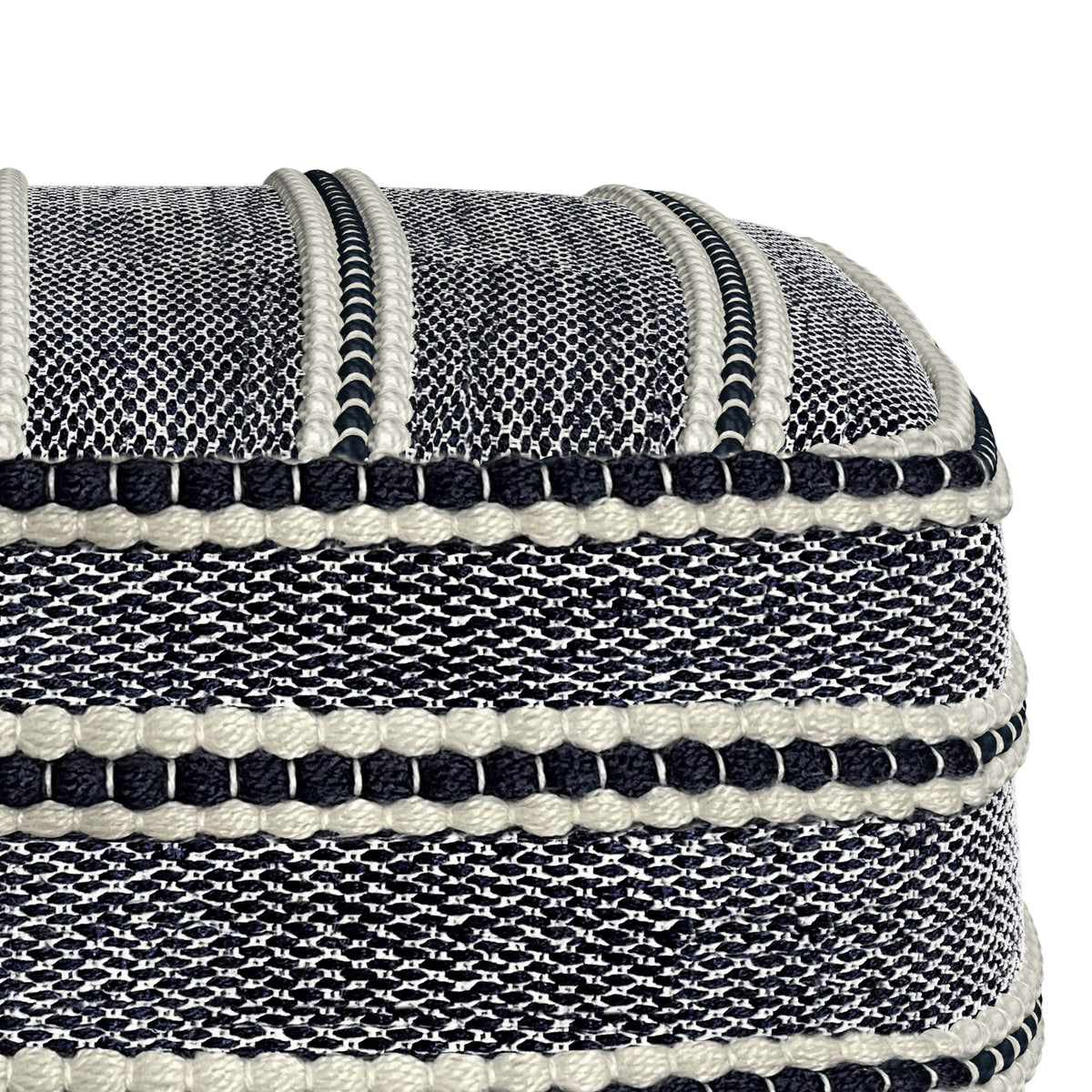 Corrie - Square Woven Outdoor / Indoor Pouf - Navy / White by Simpli-Home | Bel Furniture