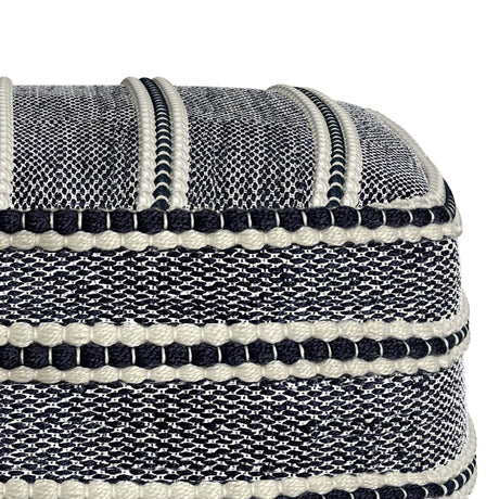 Corrie - Square Woven Outdoor / Indoor Pouf - Navy / White by Simpli-Home | Bel Furniture