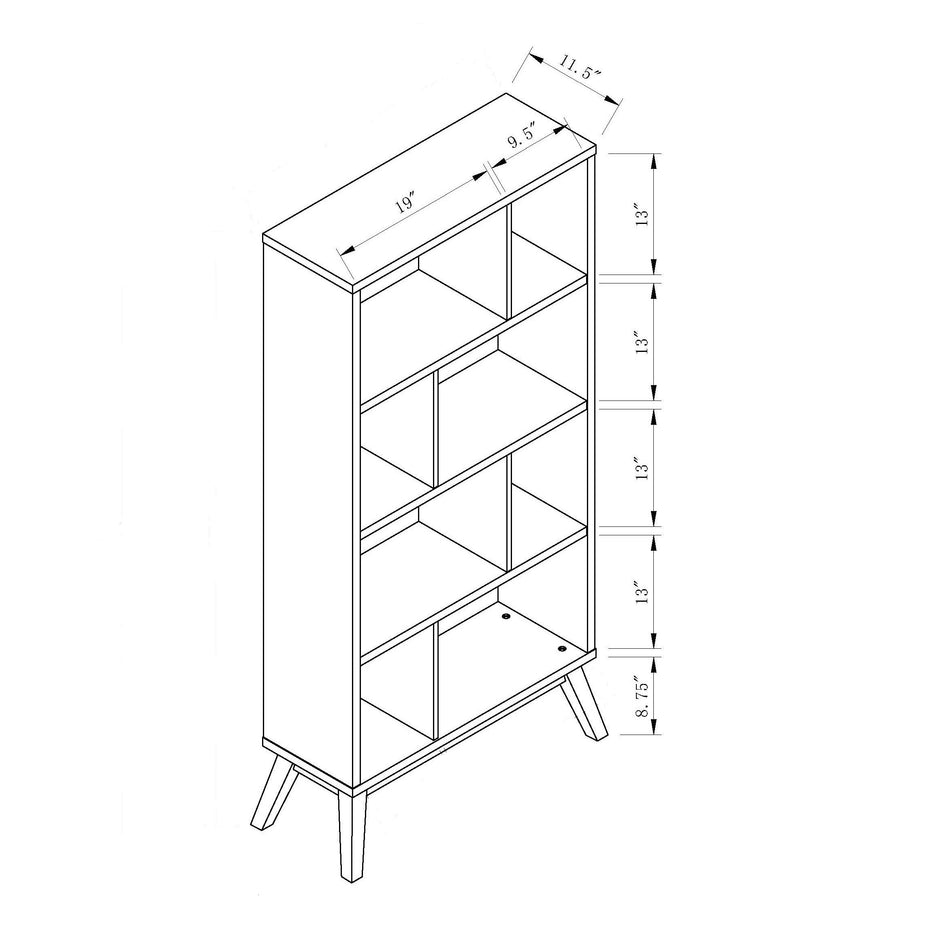 Two Tone Bookcase Display Cabinet Flared Legs Open Back Four Shelves Dividers - Weathered White