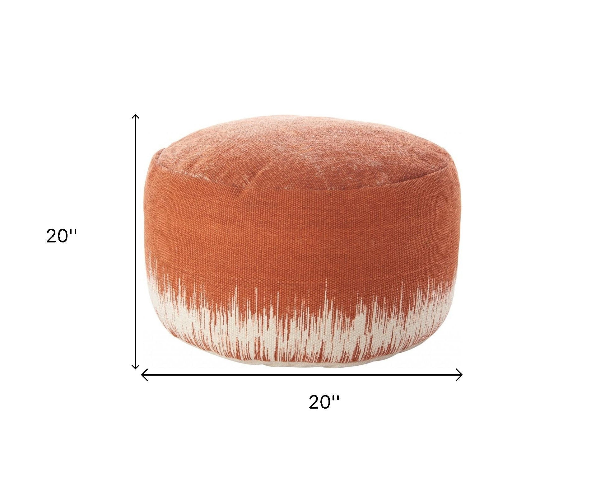 Cotton Round Abstract Pouf Ottoman - Orange / White