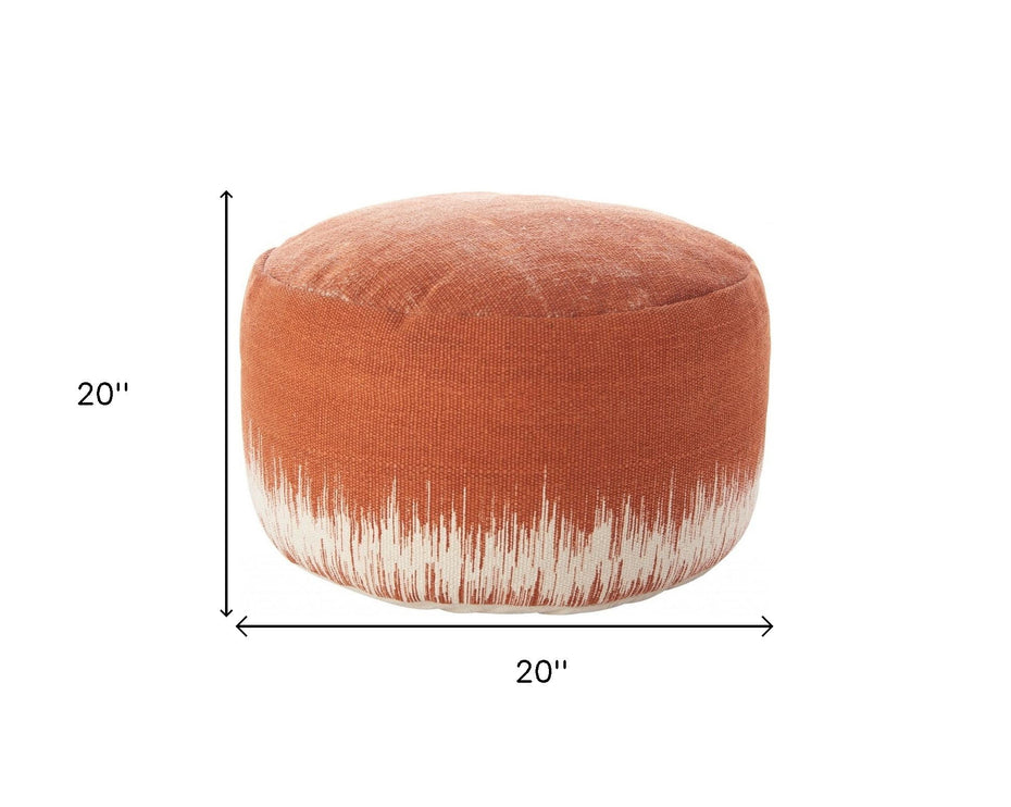 Cotton Round Abstract Pouf Ottoman - Orange / White