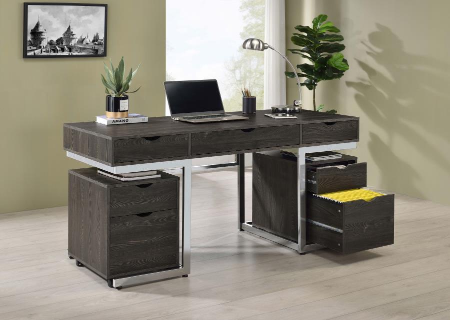 Noorvik - 3 Piece Computer Desk And File Cabinet Set - Dark Oak