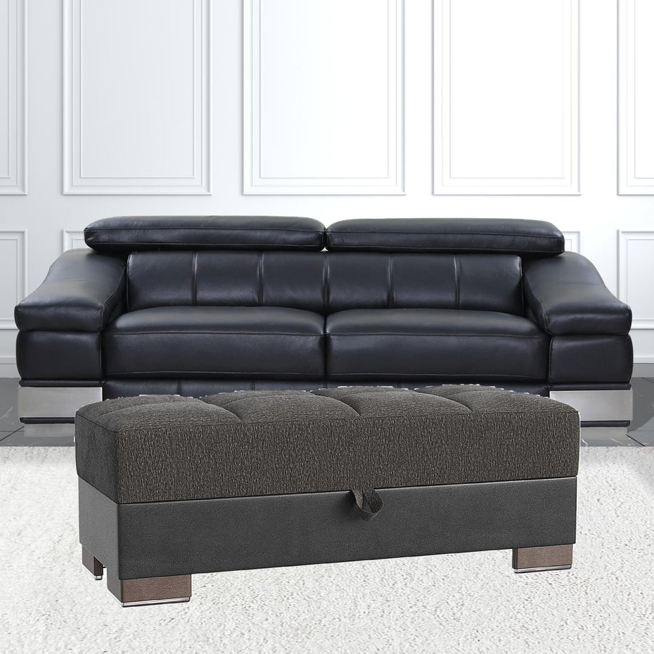 Chenille Tufted Storage Ottoman - Gray / Brown