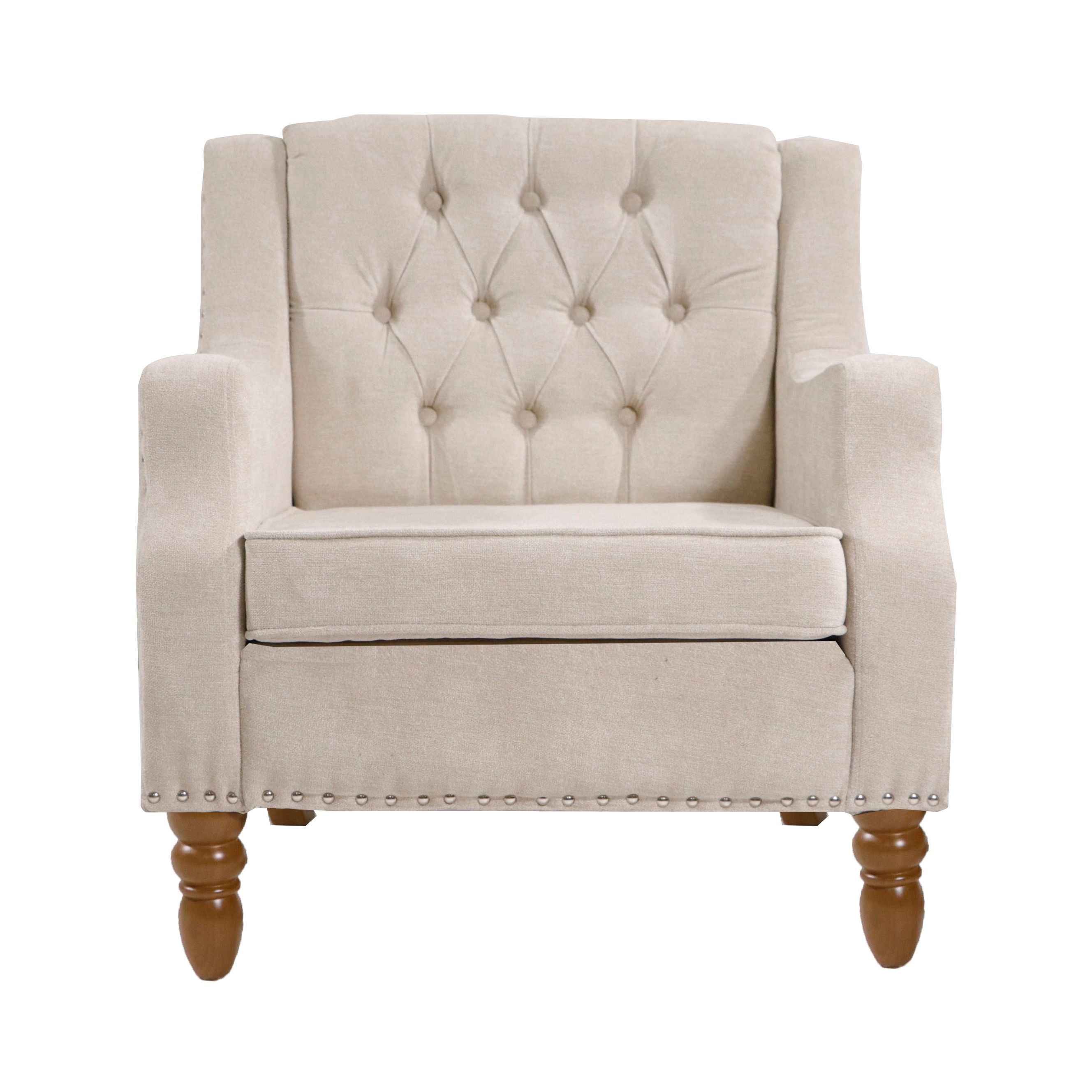 Accent Chair, Living Room Chair, Footrest Chair Set With Vintage Brass Studs, Button Tufted Upholstered Armchair For Living Room, Comfy Reading Chair For Bedroom, Reception Room