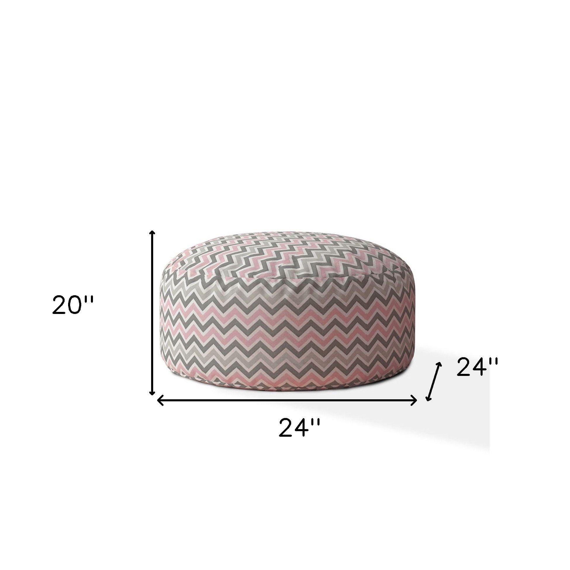 Twill Round Chevron Pouf Cover - Gray