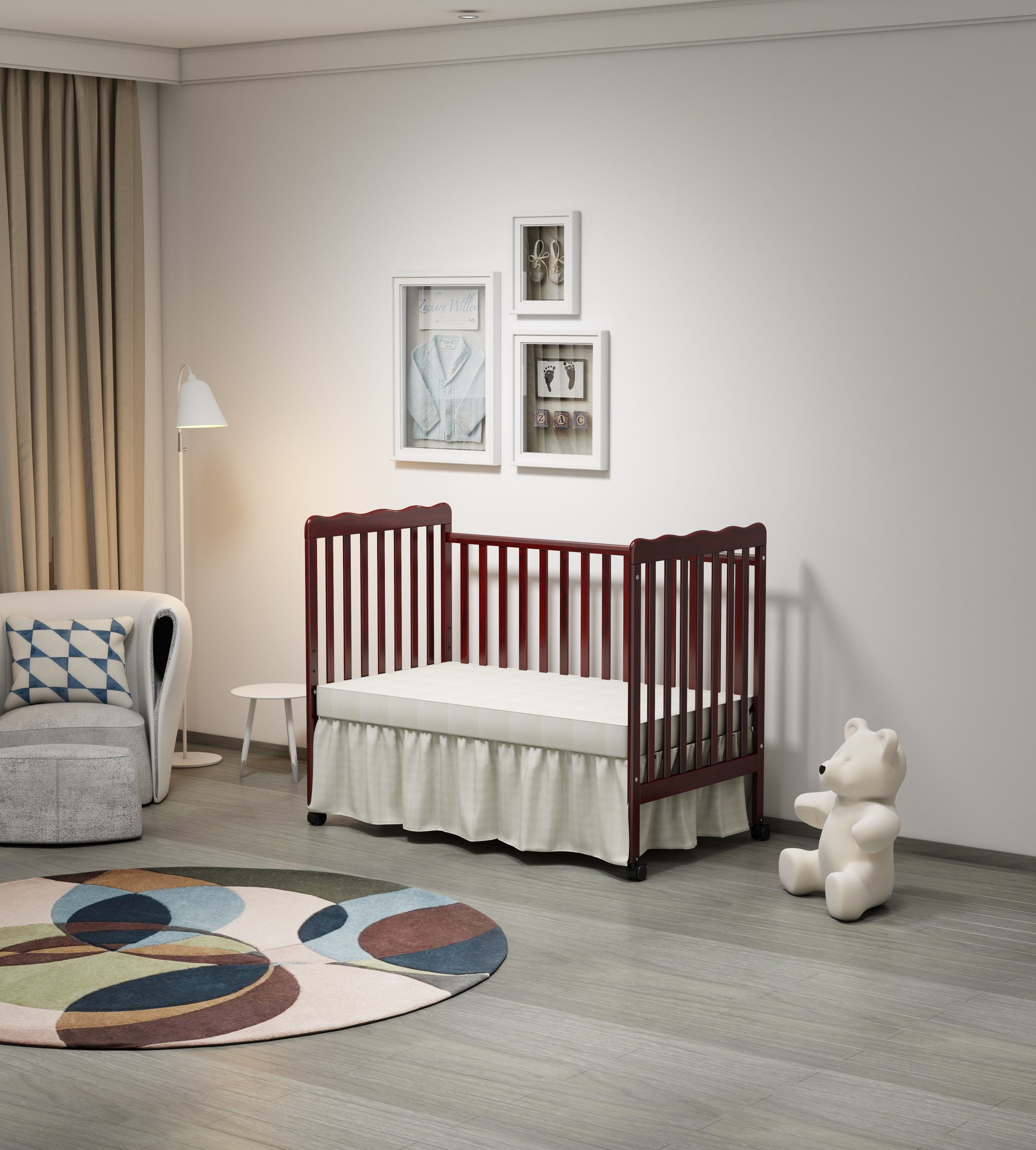 Crib 3 In 1 Convertible, Made Of Sustainable Pinewood, Non Toxic Finish, Comes With Locking Wheels, Wooden Nursery Furniture