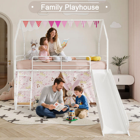 Jack - House Loft Bed With Slide And Curtain Set - view 9