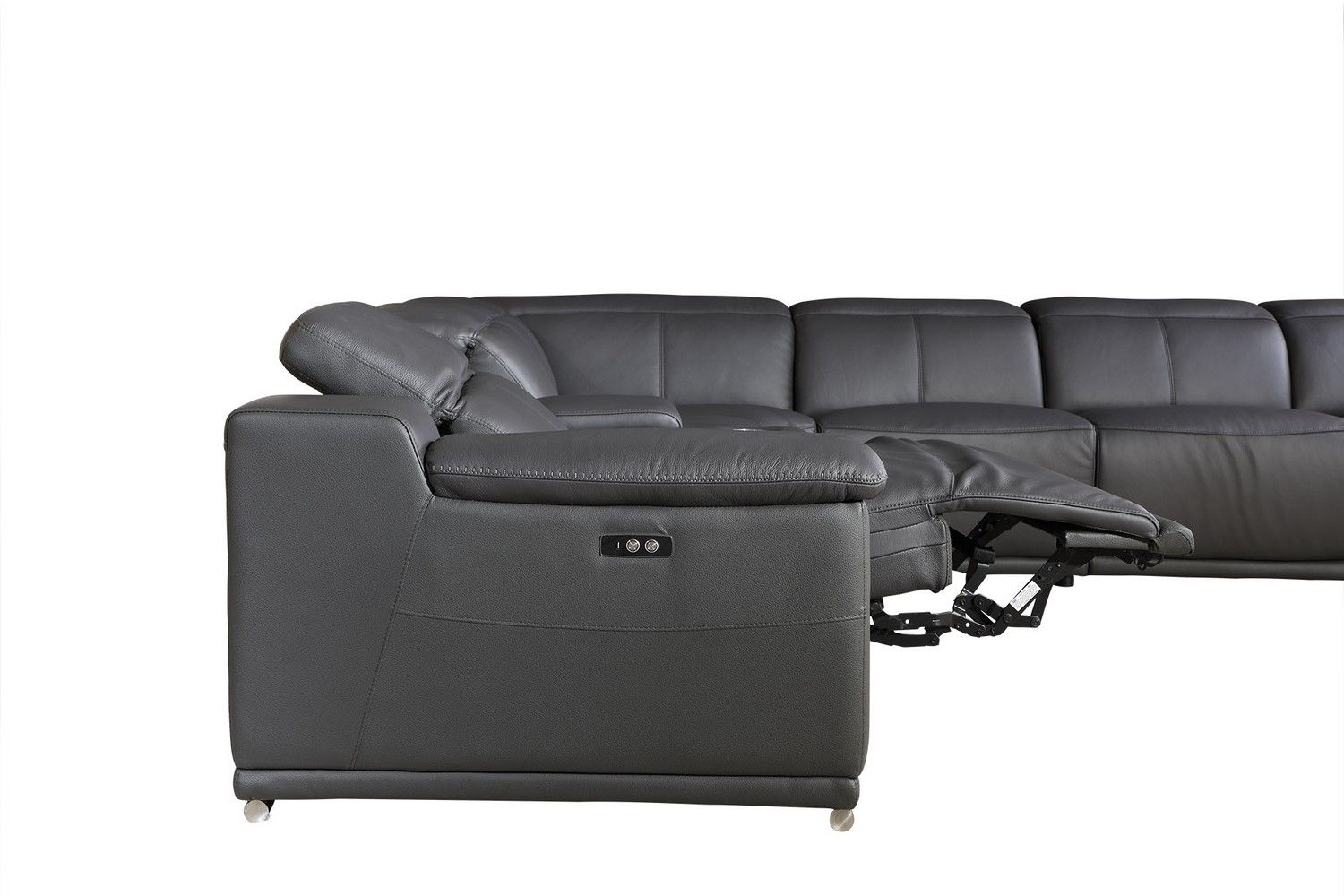 Italian Leather Power Reclining U Shaped Six Piece Corner Sectional With Console - Gray