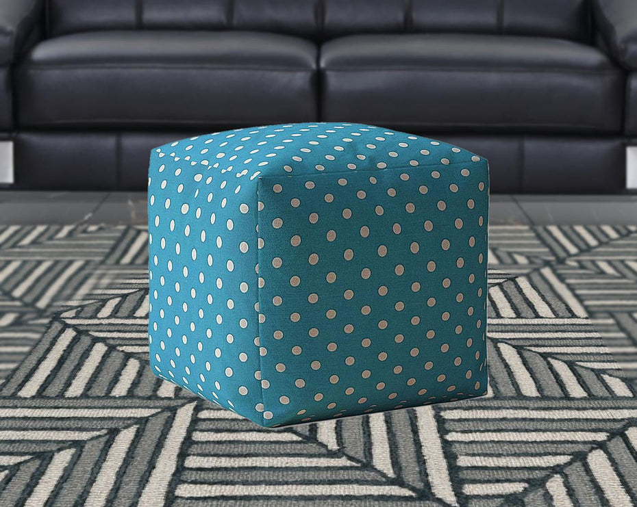 Cotton Polka Dots Pouf Cover - Blue / White