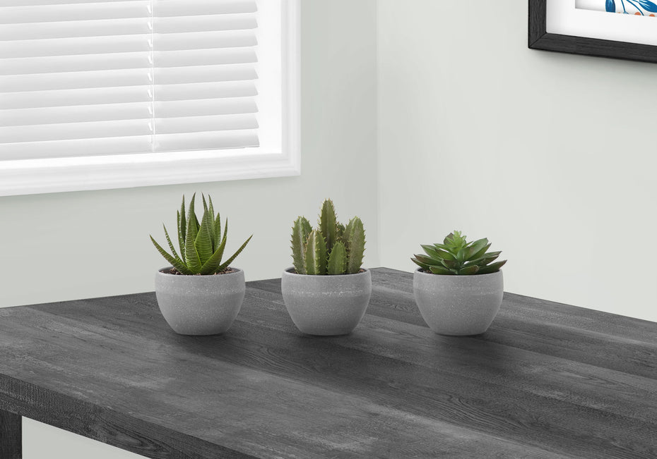 6" Tall, Artificial Plant, Succulent, Indoor, Faux, Fake, Table, Greenery, Potted, Decorative (Set of 3) - Green / Gray