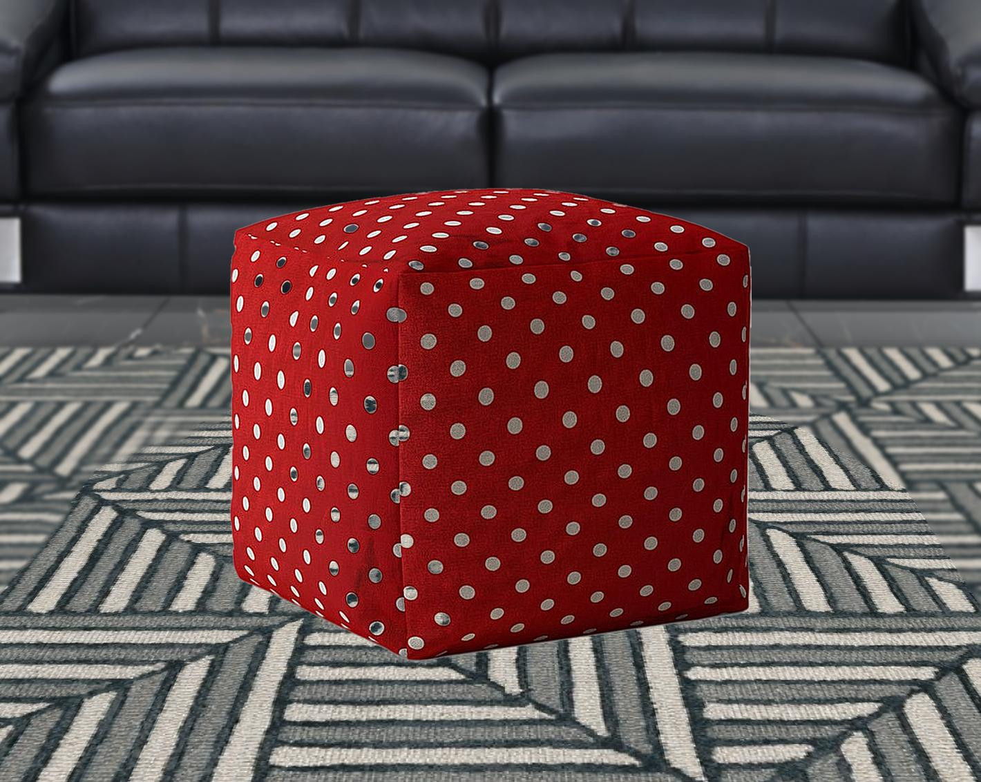 Cotton Polka Dots Pouf Cover - Red / White