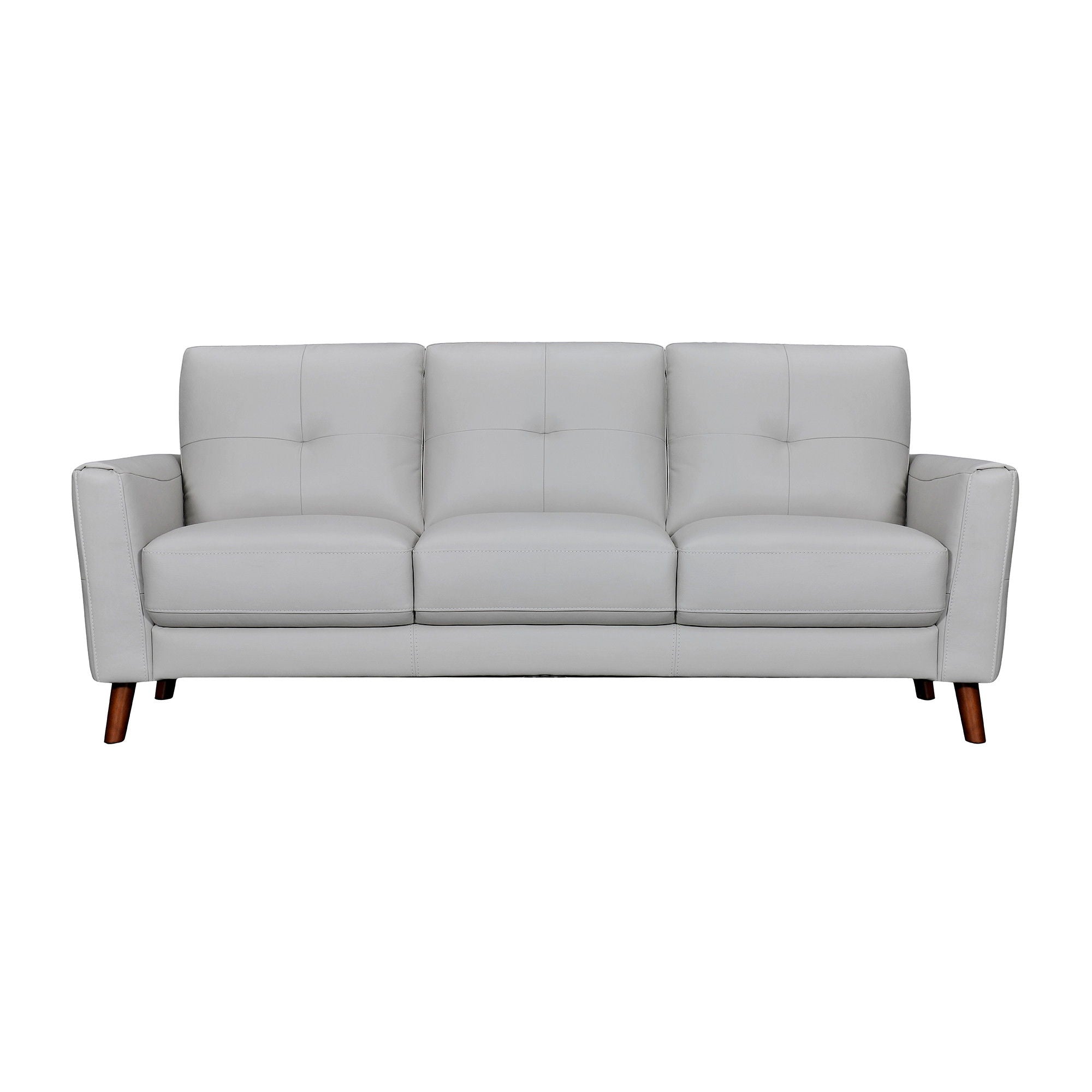 Leather Sofa With Brown Legs - Light Slate Gray