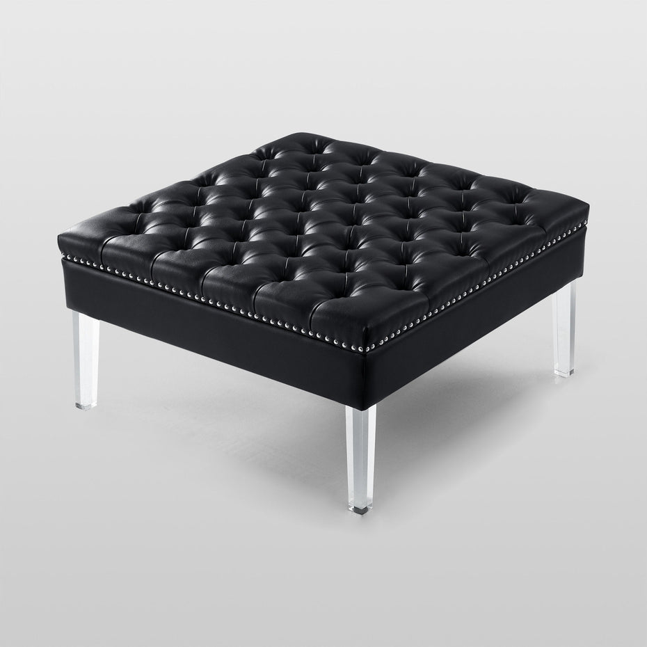 Faux Leather Cocktail Ottoman - Black / Clear