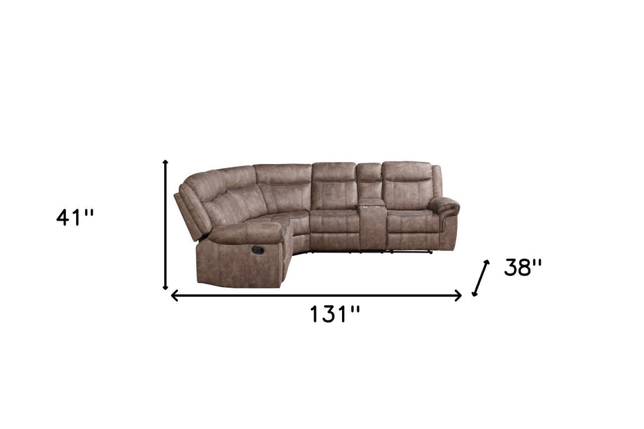 Velvet Reclining L Shaped Six Piece Corner Sectional With Console - Chocolate