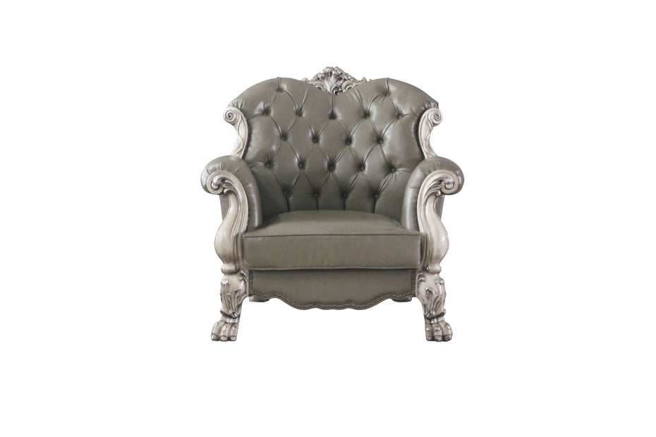 Faux Leather And Vintage Bone White Arm Chair - Bone White