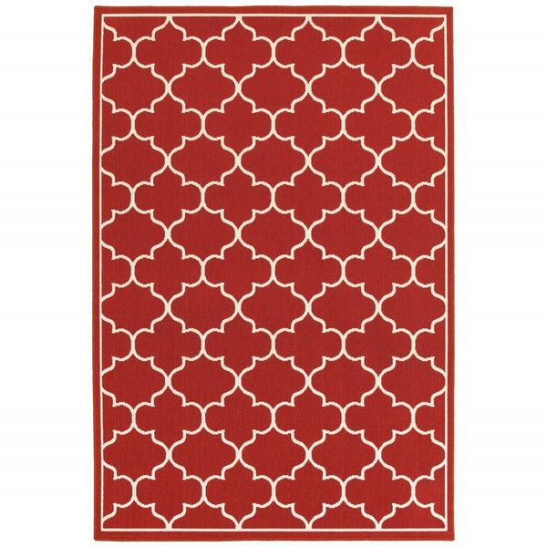 8' X 11' Indoor / Outdoor Area Rug - Red / Ivory