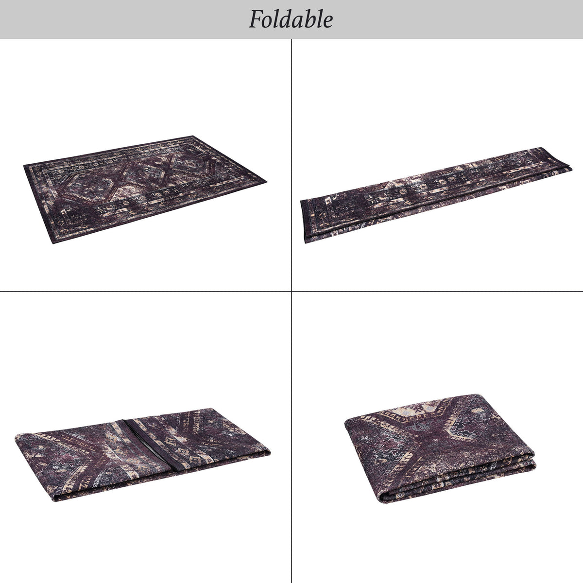 Maval - 9' X 12' Washable Area Rug - Black / Burgundy