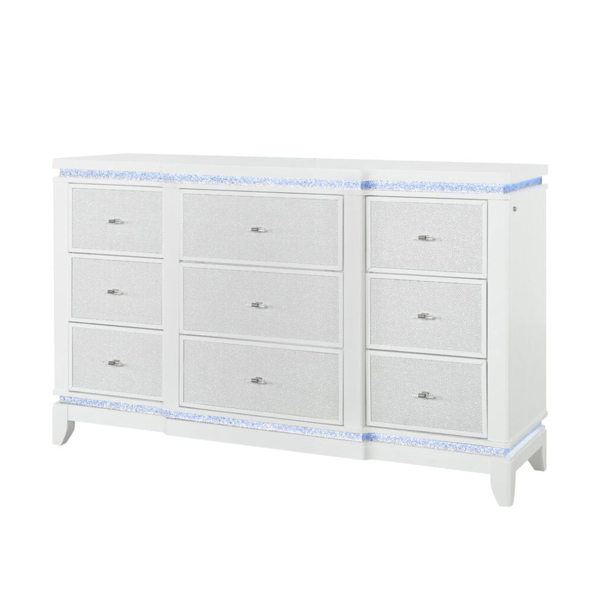 Adalid - Dresser With LED Light And Glittered Drawer Fronts - White