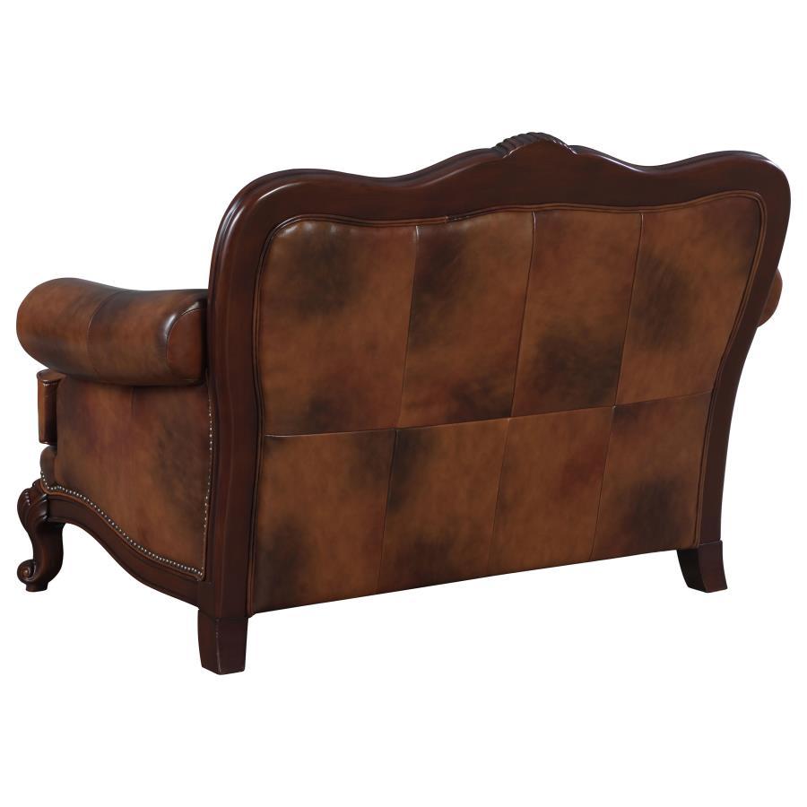 Victoria - Full Leather Upholstered Rolled Arm Loveseat - Brown