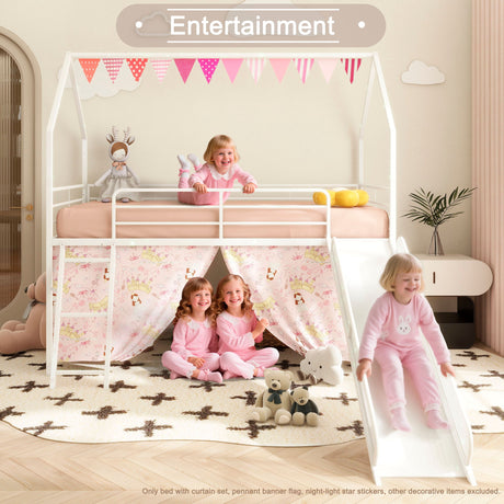 Jack - House Loft Bed With Slide And Curtain Set - view 10