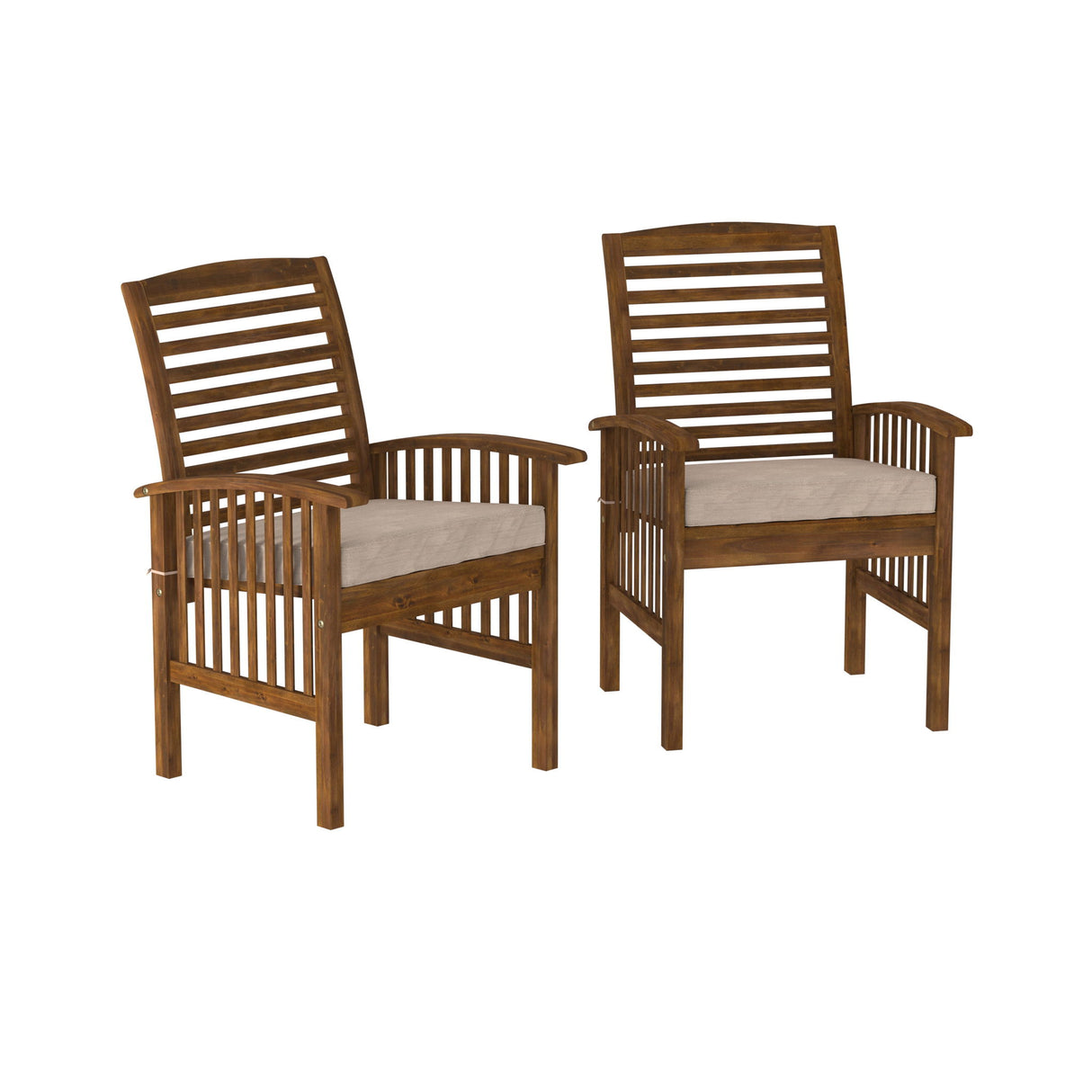 Modern 2 Piece Slat Back Patio Chairs With Cushions Dark Brown by Walker Edison | Bel Furniture