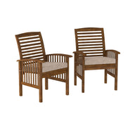 Modern 2 Piece Slat Back Patio Chairs With Cushions Dark Brown by Walker Edison | Bel Furniture
