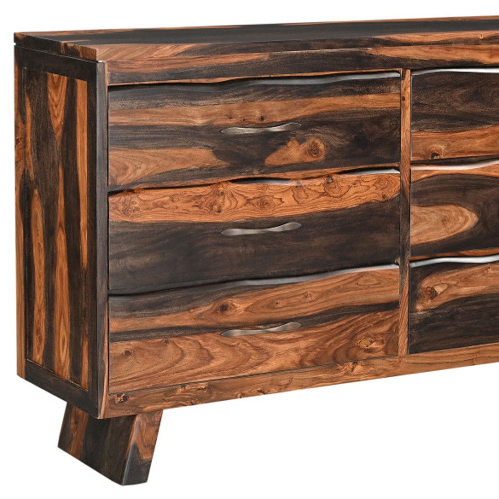 Solid Wood Live Edge Six Drawer Double Dresser - Dark Brown