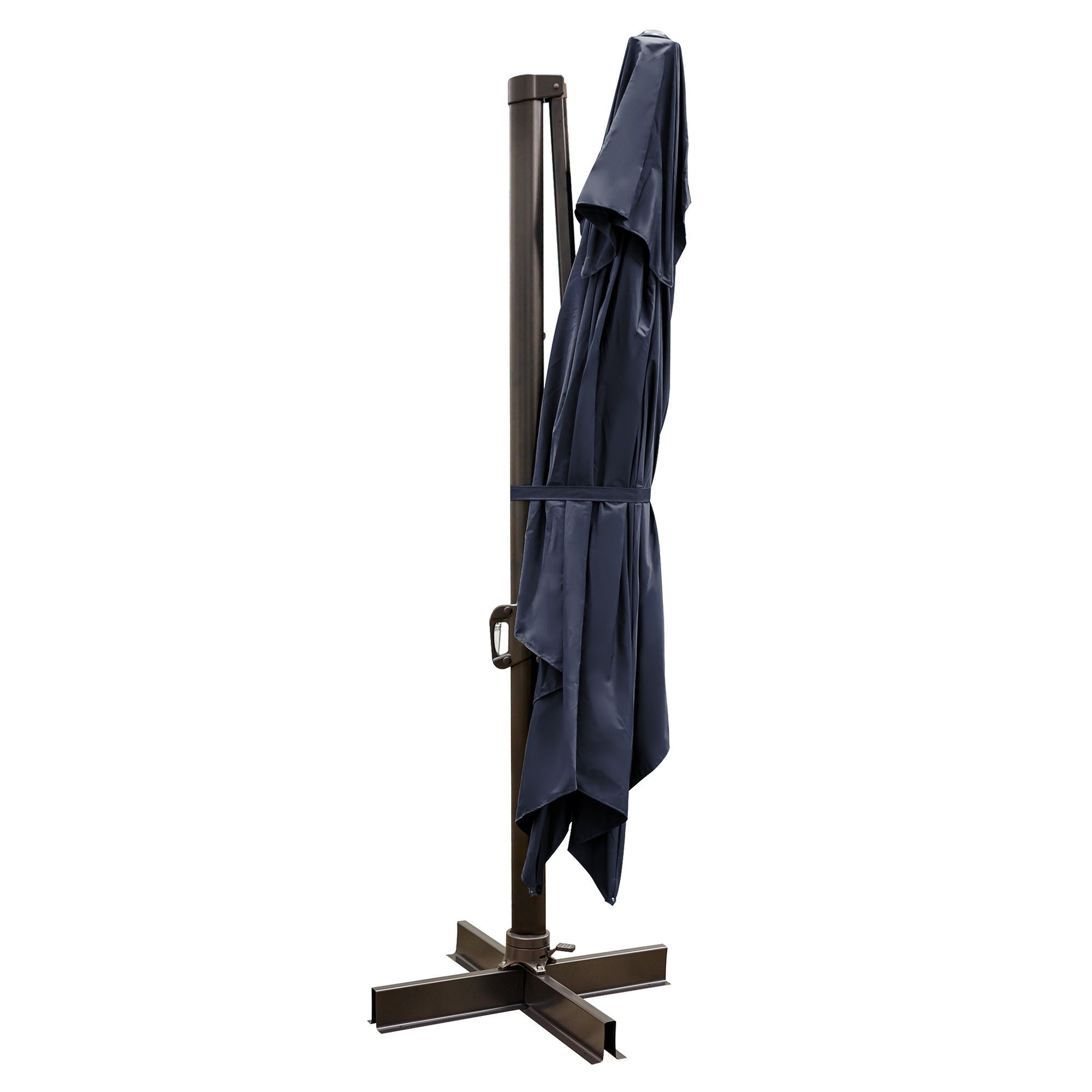 Polyester Rectangular Tilt Cantilever Patio Umbrella With Stand - Navy