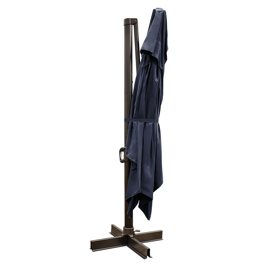 Polyester Rectangular Tilt Cantilever Patio Umbrella With Stand - Navy