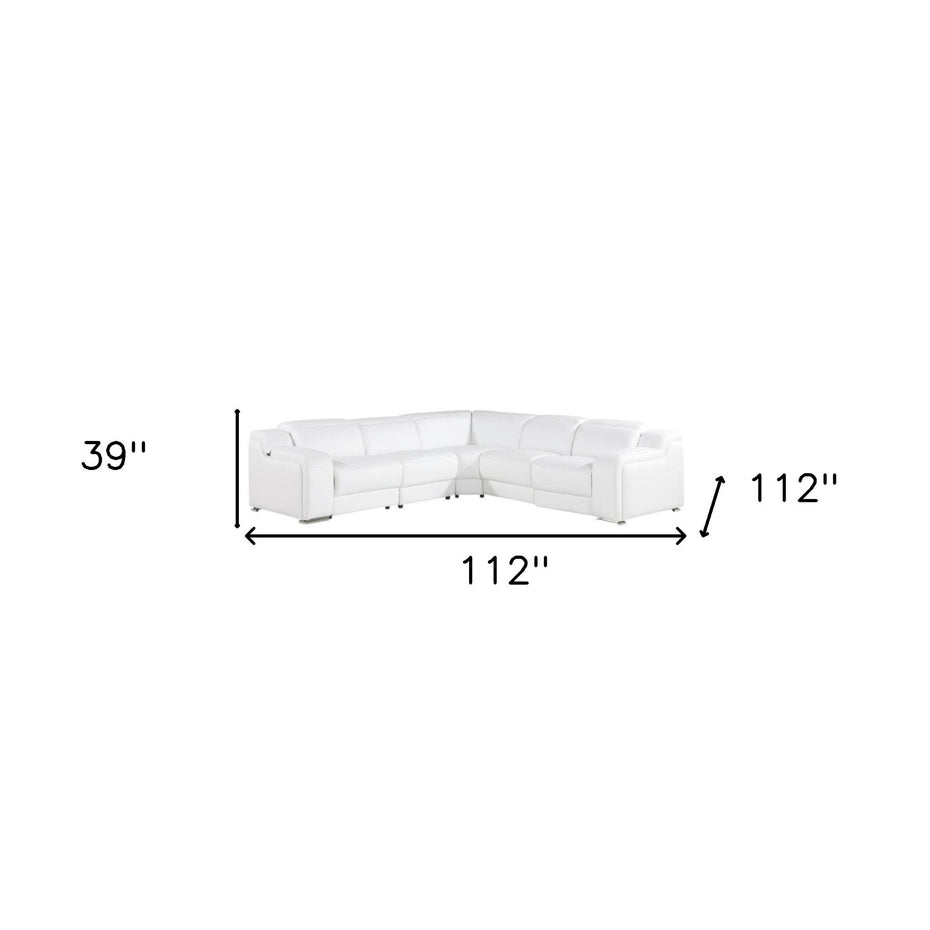 Italian Leather Power Reclining Five Piece L Shaped Corner Sectional - White