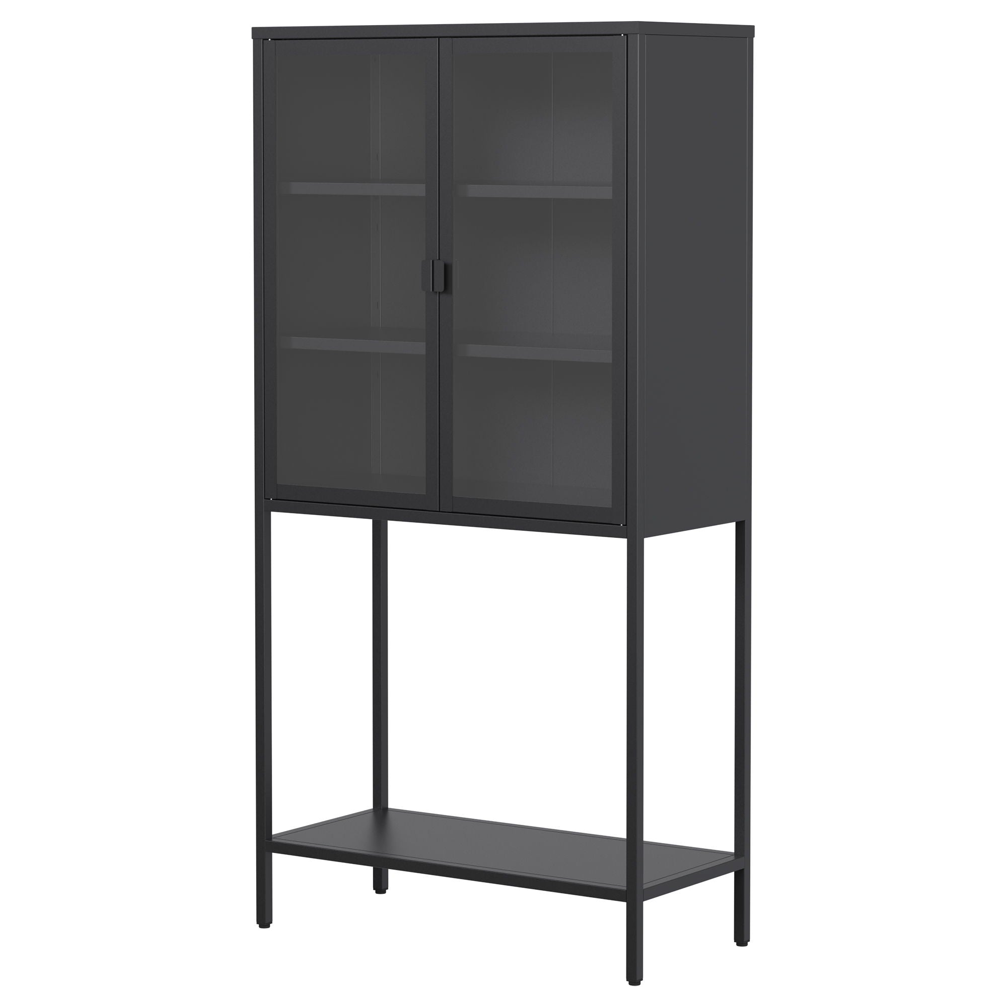 Heavy Duty Metal Storage Cabinet, Display Storage Cabinet With Glass Doors And 2 Adjustable Shelves, Tall Bookcase Modern Bookshelf Cabinet For Home Office, Living Room, Pantry