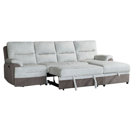 Kia - Sectional With Power And USB - Beige / Brown