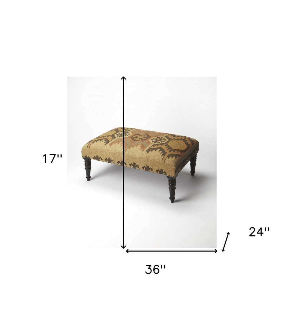 Linen Footstool Ottoman - Brown