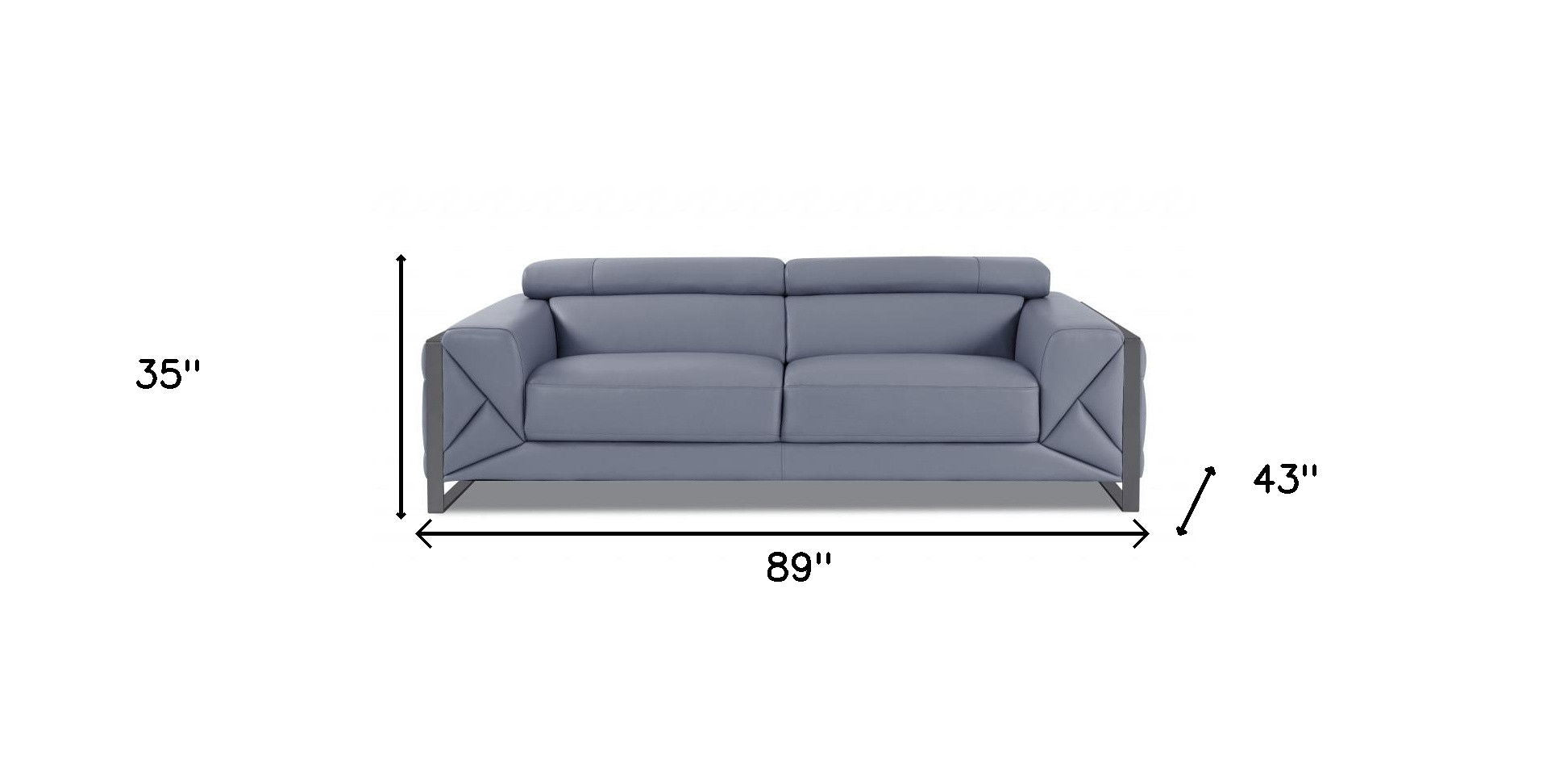 Italian Leather Sofa Silver Legs - Gray