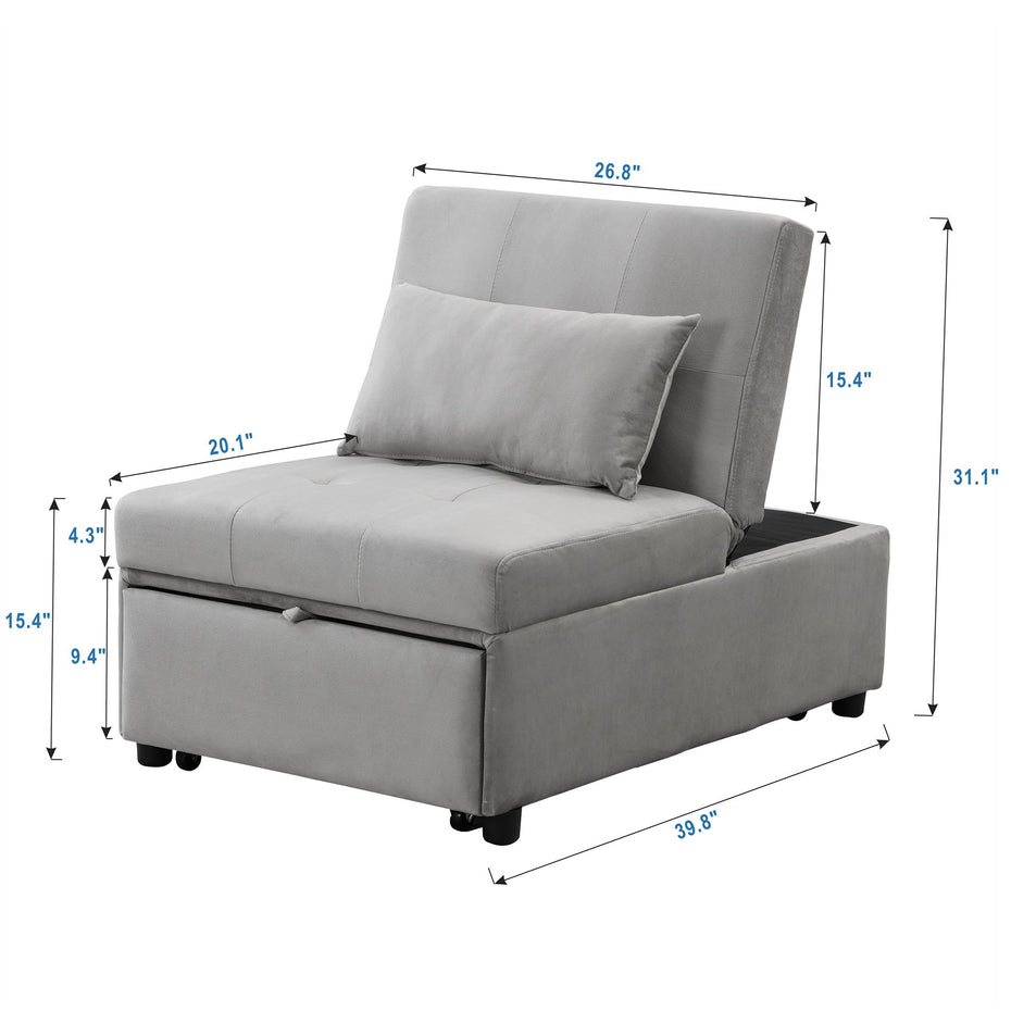 Folding Ottoman Sofa Bed - Gray Fabric