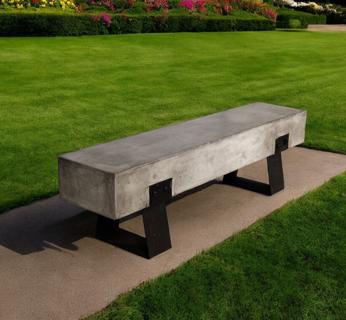 Metal And Concrete Indoor Outdoor Bench - Gray / Black