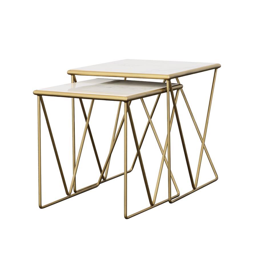 Bette - 2 Piece Marble Top Nesting Table Set - White And Gold by CoasterEssence | Bel Furniture