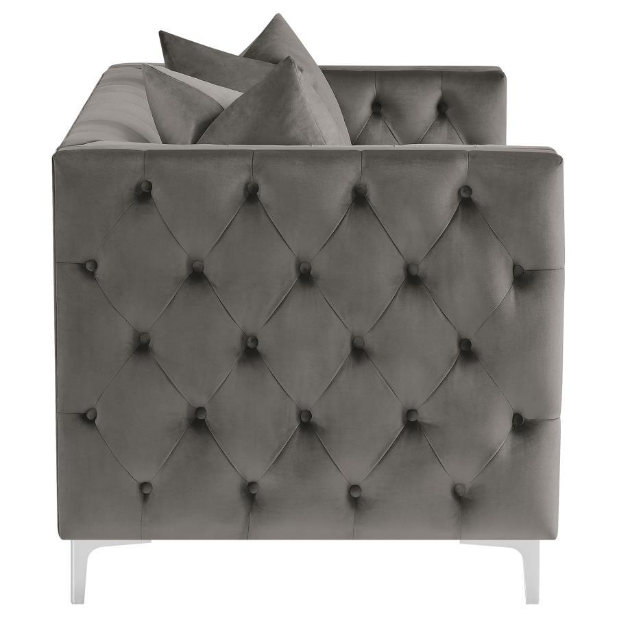 Phoebe - Upholstered Tuxedo Arm Tufted Loveseat - Urban Bronze